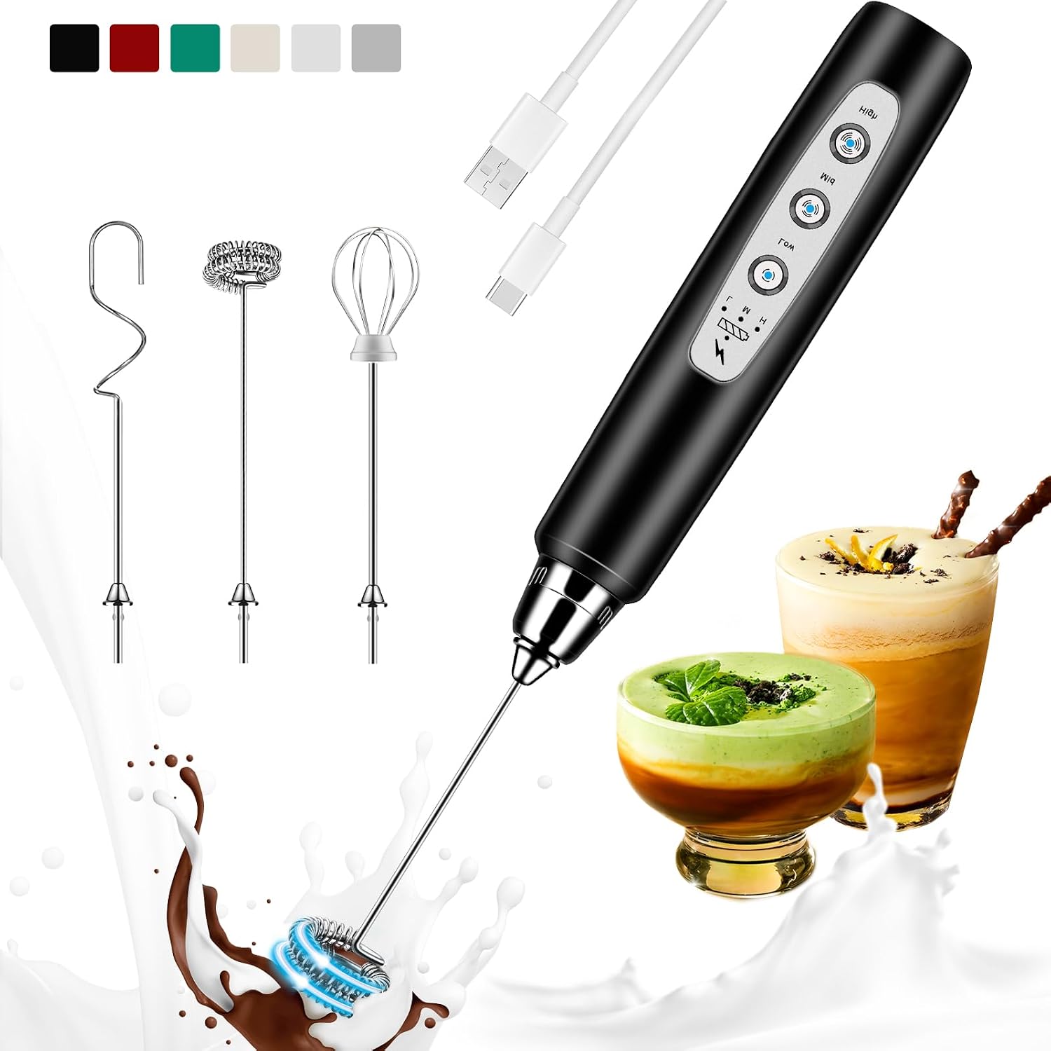 Electric Milk Frother Handheld - خفاقة حليب قابلة لإعادة الشحن، خفاقة