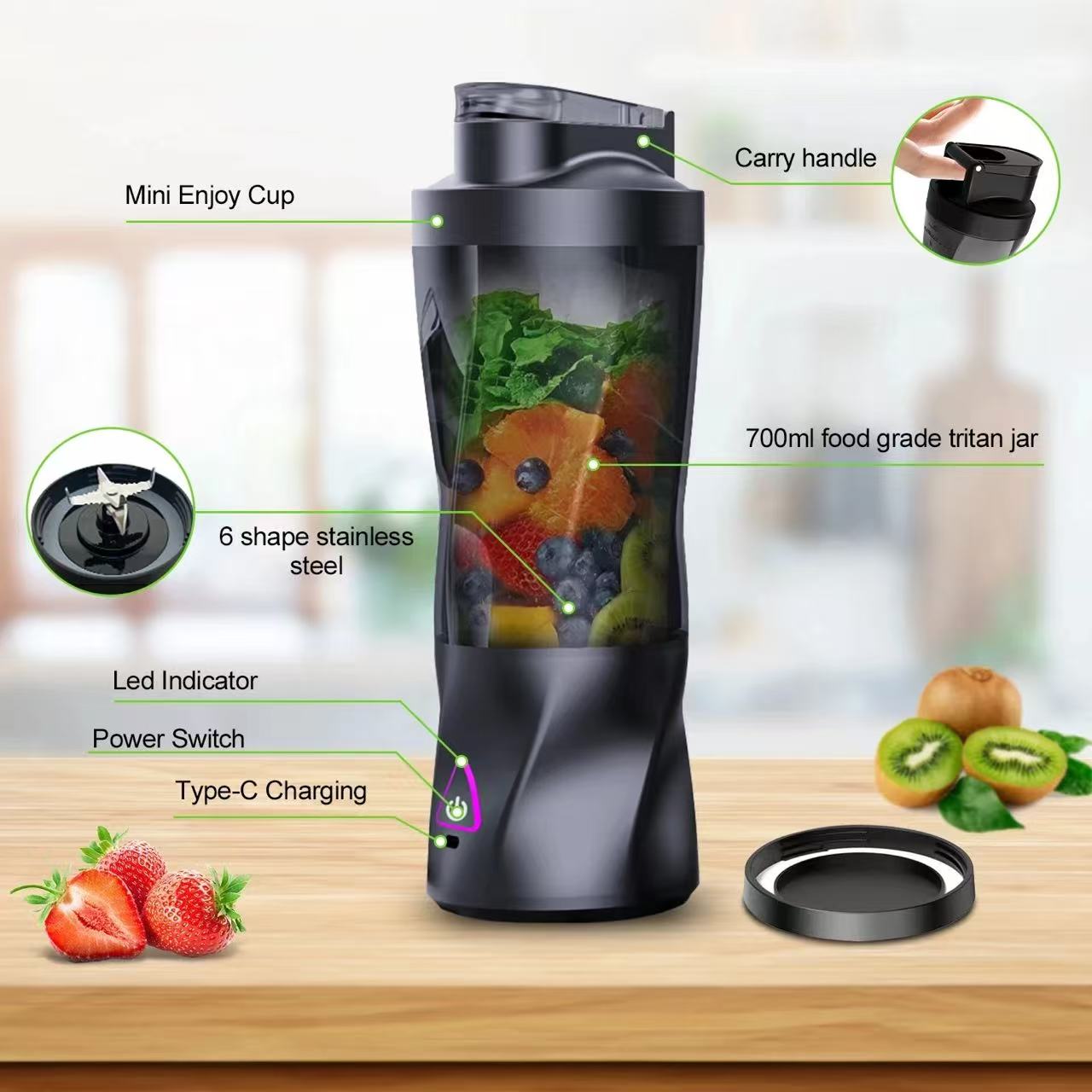 عصارة كهربائية محمولة سعة 700  - مراجعة Portable Blender Usb Rechargeable وسعره